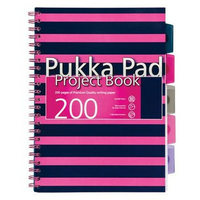 Caiet cu spirala si separatoare Pukka Pads Project Book Navy A5 matematica 200 pag, roz