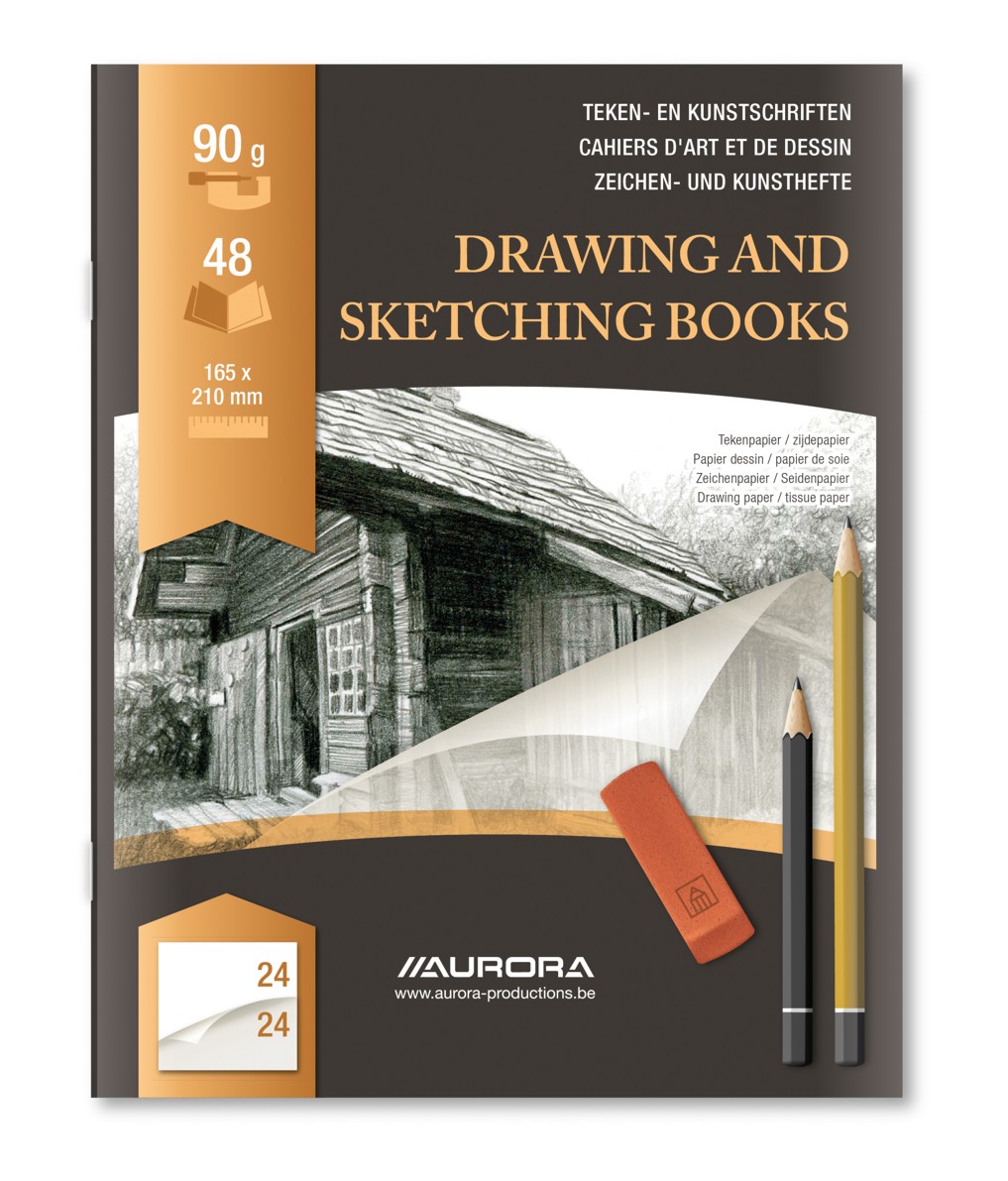Caiet desen A5, 24 file - 90g/mp, pentru schite creion, Aurora DArt - hartie alba