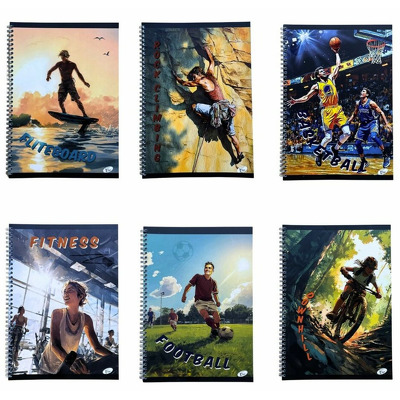 Caiet matematica cu spirala, A4, 70 file, 70gsm, coperta carton 300gsm, design sports anime