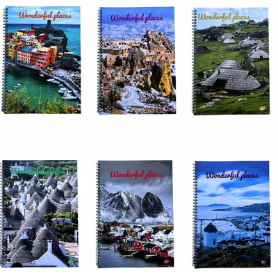 Caiet matematica cu spirala, A4, 70 file, 70gsm, coperta carton 300gsm, design wonderful places