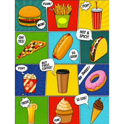Caiet scolar STRIGO FAST FOOD, A5, dictando, 60 file, hartie 70g FSC, coperta glossy laminate