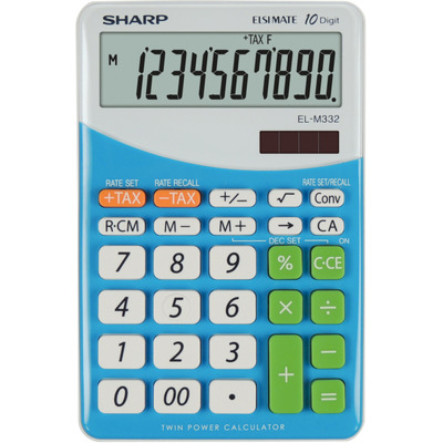 Calculator de birou, 10 digits, 149 x 100 x 27 mm, dual power, Sharp EL-M332BBL - gri/bleu