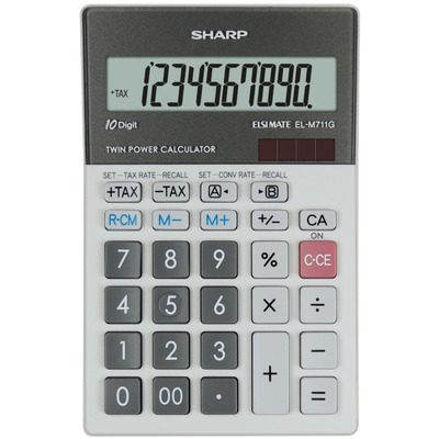 Calculator de birou, 10 digits, 152 x 100 x 33 mm, dual power, Sharp EL-M711GGY - gri