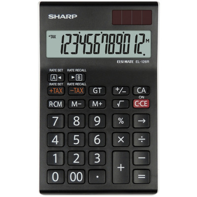 Calculator de birou, 12 digits, 155 x 97 x 12 mm, dual power, Sharp EL-126RWH - negru/alb