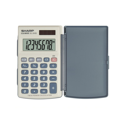 Calculator de buzunar, 8 digits, 105 x 64 x 11 mm, dual power, capac plastic, Sharp EL-243S - gri