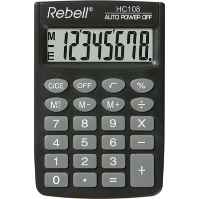 Calculator de buzunar, 8 digits, 88 x 58 x 8 mm, Rebell HC108 - negru