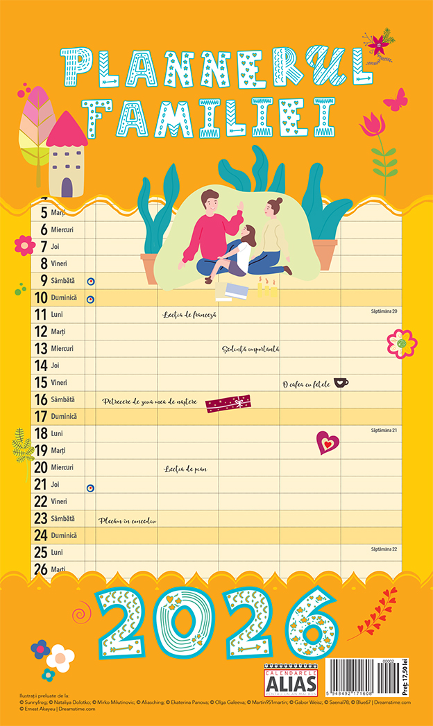 Calendar 2026 cu 12 file. Plannerul familiei