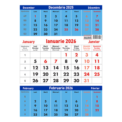 Calendar 2026 de perete fara margini cu 12 file. Triptic - Cursor inclus