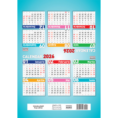 Calendar 2026 de perete pliabil  cu o fila