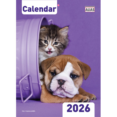 Calendar capsat 2026 format A4 cu 16 file. Caini si pisici