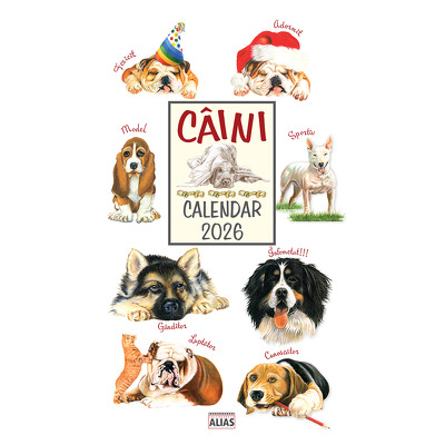Calendar cu spira 2026 cu 28 file. Caini