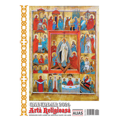 Calendar de perete 2026 cu 12 file. Arta Religioasa