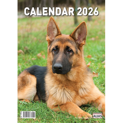 Calendar de perete 2026 cu 12 file. Caini