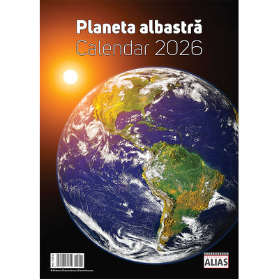 Calendar de perete 2026 cu 12 file. Planeta Albastra