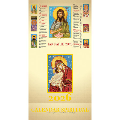 Calendar de perete 2026 cu 12 file. Spiritual