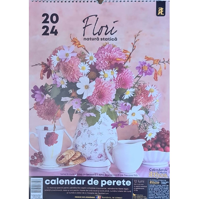 Calendar de perete A3 cu spira metalica si agatatoare 2024. Flori, natura statica