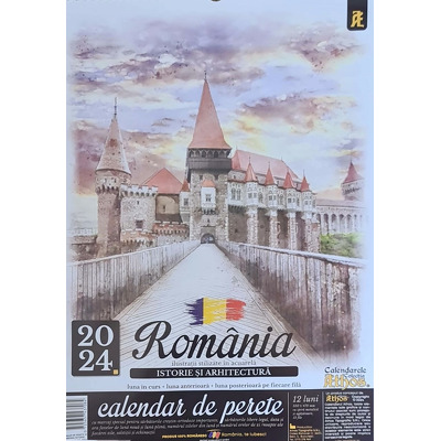Calendar de perete A3 cu spira metalica si agatatoare 2024. Romania, istorie si arhitectura