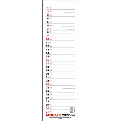 Calendar planner ingust de perete 2027 cu 12 file