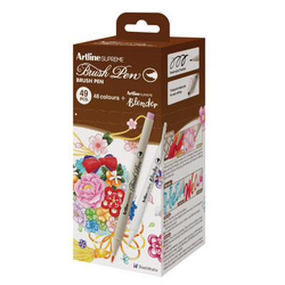 Carioca corp triunghiular, Supreme, varf flexibil (tip pensula), 48 culori/cutie si blender