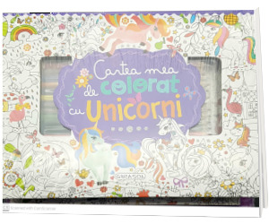 Cartea mea de colorat cu unicorni (Contine set de creioane colorate)