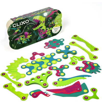 Clixo joc magnetic de construit - Aventuri cu dinozauri (36 piese)