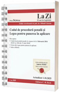 Codul de procedura penala si Legea de punere in aplicare. Cod 809. Actualizat la 1.10.2025