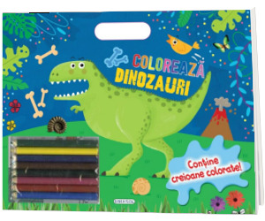 Coloreaza dinozauri. Contine creioane colorate!