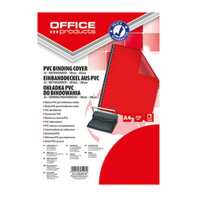 Coperta plastic PVC, 200 microni, A4, 100/top Office Products - rosu transparent