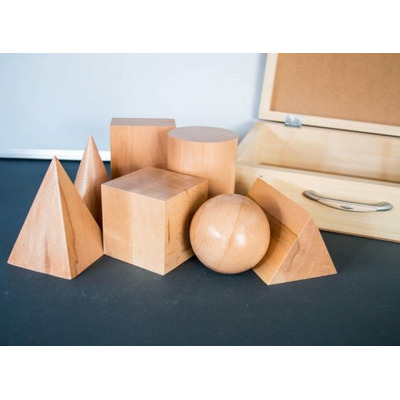 Corpuri geometrice din lemn de fag - set pentru studierea formelor geometrice