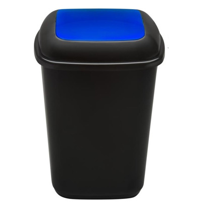 Cos plastic pentru reciclare selectiva, capacitate 28l, PLAFOR Quatro - negru cu capac albastru
