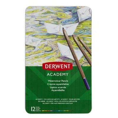 Creioane acuarela Academy, cutie metalica, 12 buc/set, diverse culori