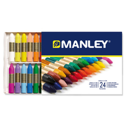 Creioane cerate, cutie carton, 24 culori/cutie - Manley