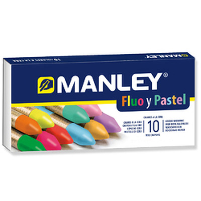 Creioane cerate, cutie carton, fluorescente/pastel, 10 culori/cutie - Manley Fluo and Pastel