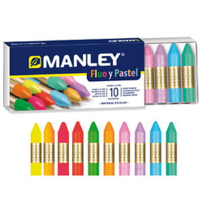 Creioane cerate, cutie carton, metalice, 10 culori/cutie - Manley Fluo and Pastel