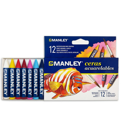 Creioane cerate pe baza de apa, cutie carton, metalice, 12 culori/set -Manley