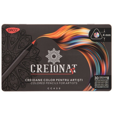 Creioane color pentru artisti 30c bicolore, cutie metalica, CC430