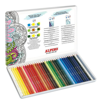 Creioane colorate acuarela, cutie metal, 36 culori/set, Alpino Aquarelle