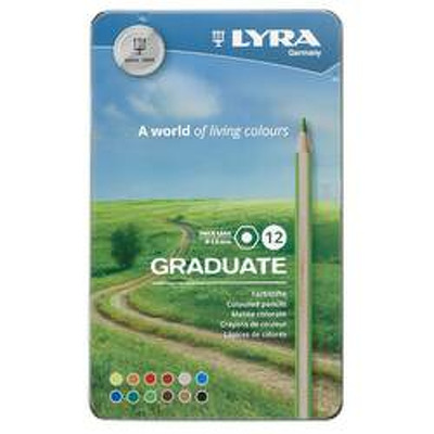 Creioane colorate LYRA Graduate Graphite, 12 culori/cutie metalica