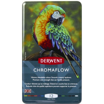 Creioane colorate professional chromaflow, cutie metalica, 12 buc/set