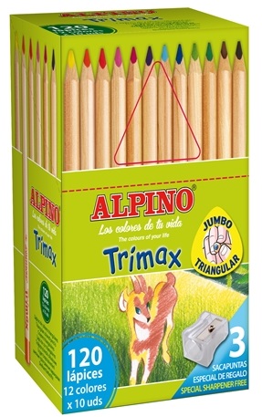 Creioane colorate triunghiulare, cutie carton, 120 buc/cutie, Alpino Trimax
