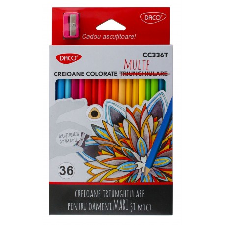 Creioane pentru colorat - set cu 36 de culori si ascutitoare cadou