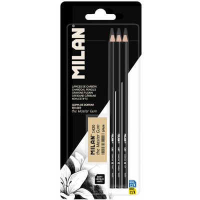 Creion carbune set 3 si radiera Master Gum MILAN