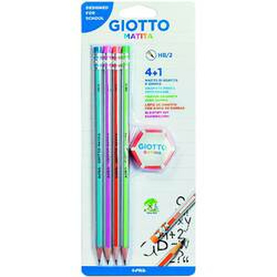 Creion cu mina grafit, 4 buc/set si radiera, GIOTTO