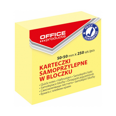 Cub notes autoadeziv 50 x 50 mm, 250buc/set, Office Products - galben pastel