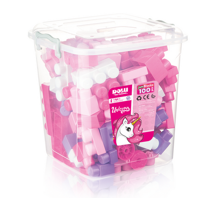 Cuburi mari de construit  in cutie - Unicorn (100 piese)