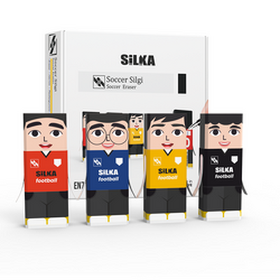 Cutie cu radiere pt creion, nu lasa reziduuri, 20buc/cutie, SILKA Soccer - design jucatori fotbal