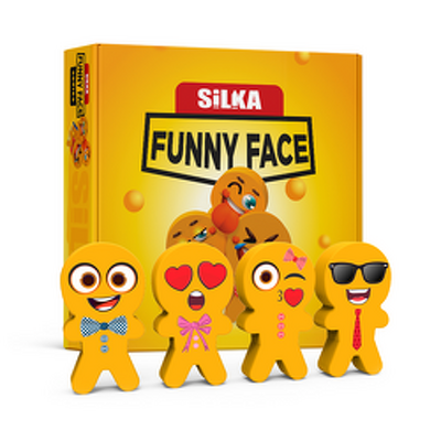 Cutie cu radiere pt creion, nu lasa reziduuri, 36buc/cutie, SILKA Funny Face - design omuleti funny