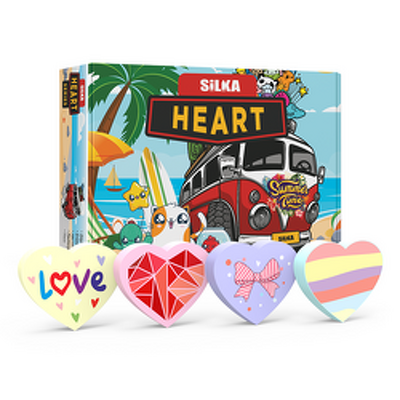 Cutie cu radiere pt creion, nu lasa reziduuri, 36buc/cutie, SILKA Heart-forma inima, design asortat