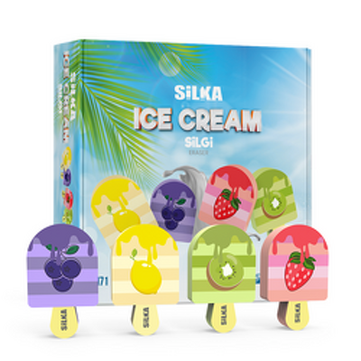 Cutie cu radiere pt creion, nu lasa reziduuri, 36buc/cutie, SILKA Ice Cream-design inghetata cu fructe