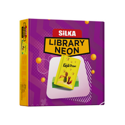 Cutie cu radiere pt creion, nu lasa reziduuri, 36buc/cutie, SILKA Library Neon - design carti de citit